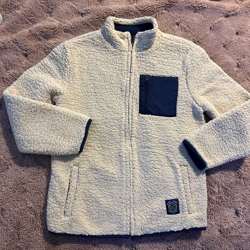 GAP Kids Cream and Blue Fleece Jacket